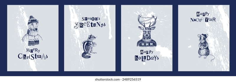 Christmas and new year cards with animals