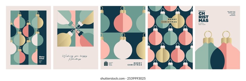 Christmas and New Year Cards Collection. Modern abstract vector illustrations for greeting card, party invitation card, website banner, social media banner, marketing material.