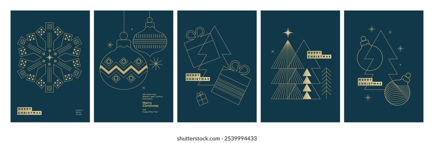 Christmas and New Year Cards Collection. Modern abstract vector illustrations for greeting card, party invitation card, website banner, social media banner, marketing material.