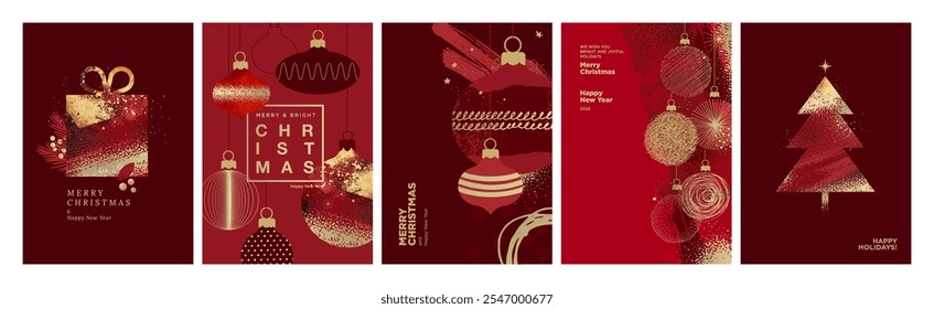 Christmas and New Year Cards Collection. Modern abstract vector illustrations for greeting card, party invitation card, website banner, social media banner, marketing material.