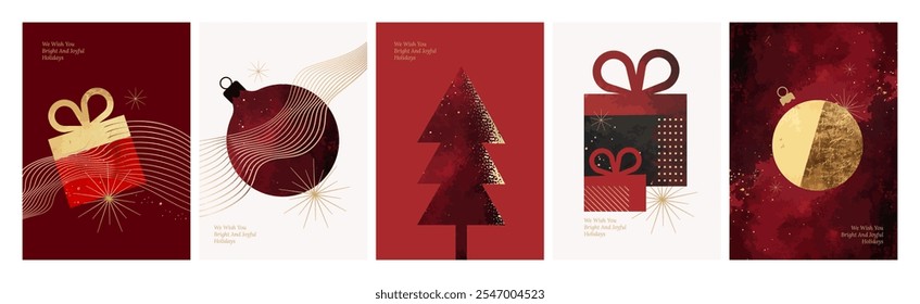 Christmas and New Year Cards Collection. Modern abstract vector illustrations for greeting card, party invitation card, website banner, social media banner, marketing material.