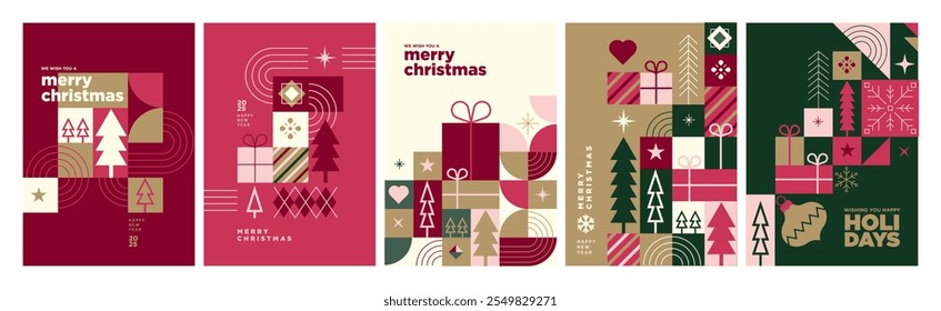 Christmas and New Year Cards Collection. Modern abstract vector illustrations for greeting card, party invitation card, website banner, social media banner, marketing material.