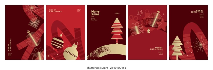 Weihnachts- und Neujahrskartensammlung. Moderne abstrakte Vektorgrafiken für Grußkarte, Einladungskarte für die Feier, Website-Banner, Social-Media-Banner, Marketingmaterial.