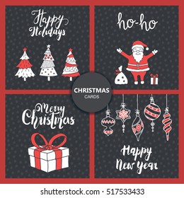 Christmas and New Year Cards Collection. Winter Holiday cards and Posters Templates Set.