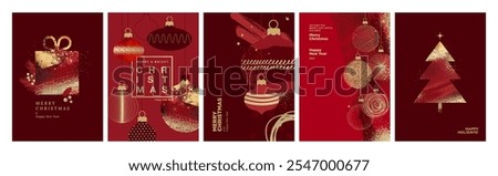 Christmas and New Year Cards Collection. Modern abstract vector illustrations for greeting card, party invitation card, website banner, social media banner, marketing material.