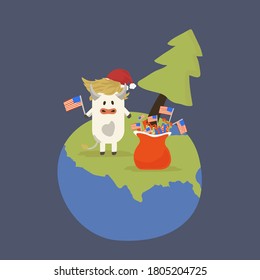Christmas and new year cards with symbols of the new year of the bull and winter holidays. Can be used for banners, greeting cards, gifts, etc. Holiday card, with Christmas tree and winter holiday