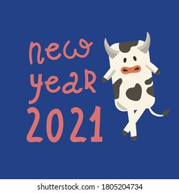 Christmas and new year cards with symbols of the new year of the bull and winter holidays. Can be used for banners, greeting cards, gifts, etc. Holiday card, with Christmas tree and winter holiday