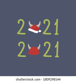 Christmas and new year cards with symbols of the new year of the bull and winter holidays. Can be used for banners, greeting cards, gifts, etc. Holiday card, with Christmas tree and winter holiday