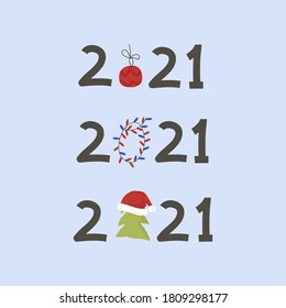 Christmas and new year cards with symbols of the new year of the bull and winter holidays. Can be used for banners, greeting cards, gifts, etc. Holiday card, with Christmas tree and winter holiday