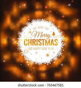 Christmas And New Year cards with Typographical on gold shiny Xmas background. Vector Illustration. Merry Christmas card