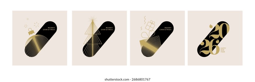 Christmas and New Year cards. Vector illustrations for holiday greeting card, background, website and social media banner, marketing material.