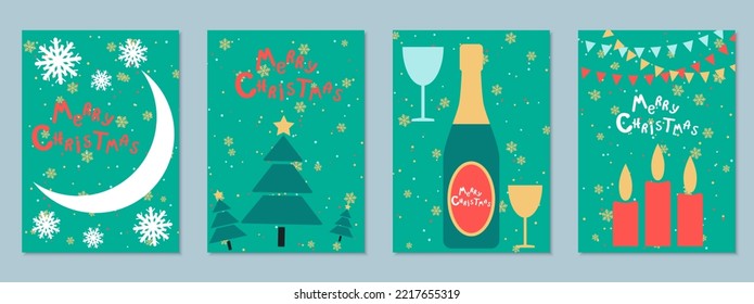 Christmas and New Year cartoon retro style vector flyer, banner, booklet, brochure cover, coupon, voucher, invitation card templates collection