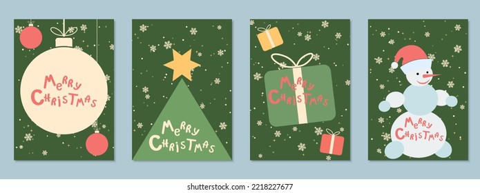 Christmas and New Year cartoon retro style vector flyer, banner, booklet, brochure cover, coupon, voucher, invitation card templates collection