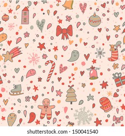 Christmas and New Year cartoon seamless pattern in vector. Seamless pattern can be used for wallpapers, pattern fills, web page backgrounds,surface textures