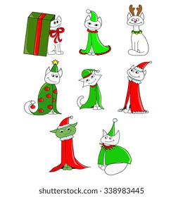 Christmas new year cats   Elf  Santa Claus  Grinch  Rodolphe  gift  Christmas tree 
