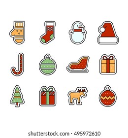 Christmas and New Year celebration attributes vector icons set.  