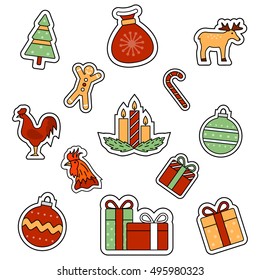 Christmas and New Year celebration attributes vector icons set.  