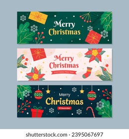 Christmas and New Year Celebration Horizontal Banner Collection Set. Winter Holidays background templates