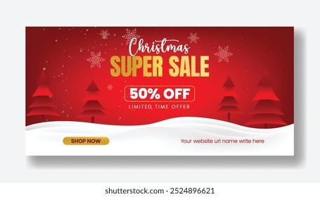 Christmas and new year celebration party horizontal banner for Christmas and new year sale promotion event social media cover, header, web banner template with modern Christmas background