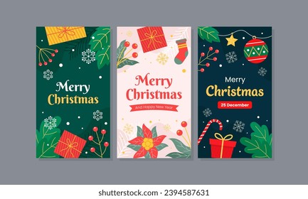 Christmas and New Year Celebration Social Media Template Collection Set Able to use as Greeting Card and Sale Promotional Event. Winter Holidays background templates