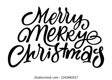 Christmas and New Year celebratory winter text: Merry merry Christmas. Isolated vector, calligraphic phrase. Hand calligraphy. Merry holiday design for banners, prints, photo, posters, greeting card.