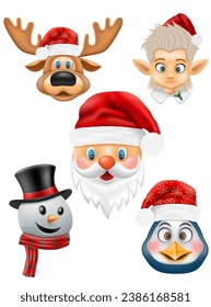 christmas and new year characters holiday symbols vector illustration isolated on white background