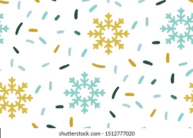 Christmas New Year children`s pattern with snowflakes. Scandinavian style. Perfect for kids fabric, textile, nursery wallpaper. Vector Illustration.