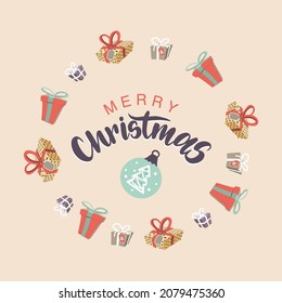Christmas, New Year circle frame with lettering