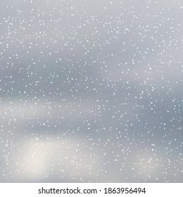 Christmas and New Year cloudy sky with snowfall vector background