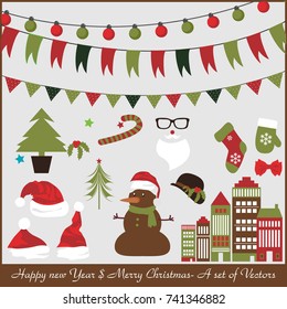 Christmas and new year collection of decorative winter elements (vector design)