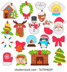 Christmas and New Year color icons set