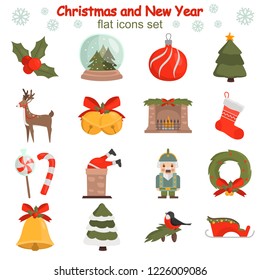 Christmas and New Year color vector icons set. Flat design