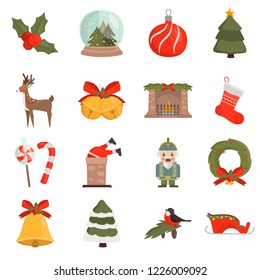 Christmas and New Year color vector icons set. Flat design