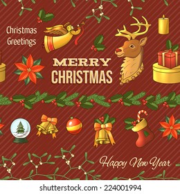 Christmas new year colored seamless pattern with celebration elements isolated vector illustration