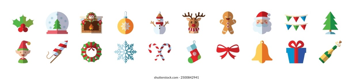 Christmas and New Year Colorful Illustrations in Flat Style. Suitable for infographics, books, banners and other designs