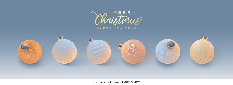 Christmas and New Year composition. Set of beautiful realistic Christmas balls