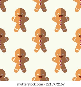 Christmas and New Year concept. Simple pattern of Gingerbread Man on light beige background. Perfect for web sites, wrappers, giftboxes, postcards 