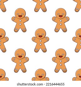 Christmas and New Year concept. Simple pattern of Gingerbread Man on white background. Perfect for web sites, wrappers, giftboxes, postcards 