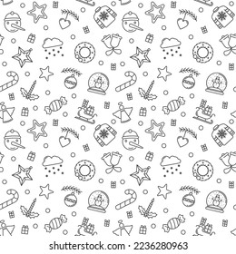 Christmas and New Year concept vector minimal Seamless Pattern or background in thin line style