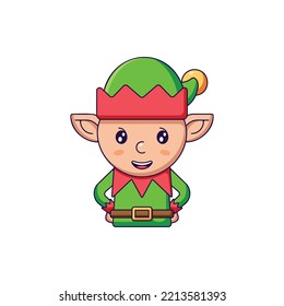 Christmas and New Year concept. Vibrant vector illustration of Christmas elf in cartoon style. Vivid image perfect for web sites, books, shops, stores