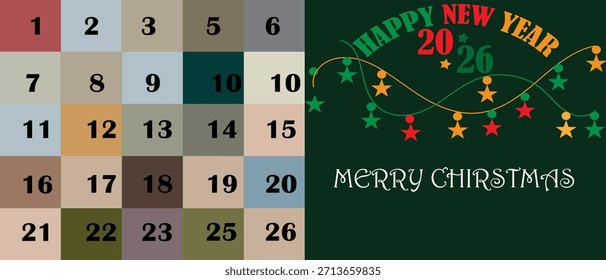 Navidades y calendario de cuenta regresiva de año nuevo con decoraciones festivas