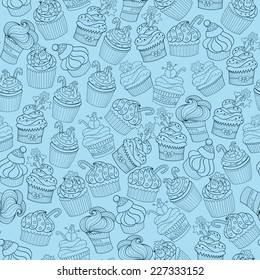Christmas and New Year cupcakes holiday vector seamless pattern