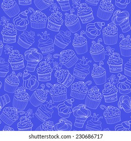 Christmas and New Year cupcakes holiday vector seamless pattern