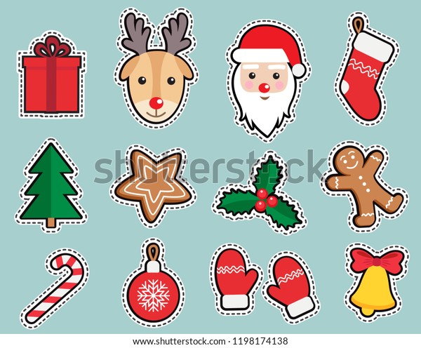 Christmas New Year Cute Symbols Sticker Stock Vector (royalty Free 