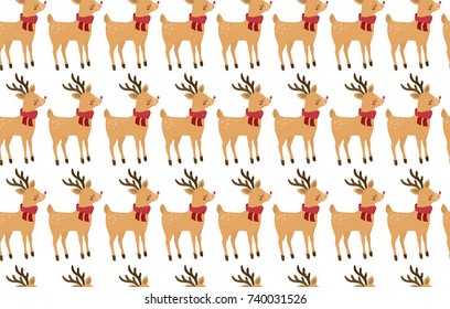 Christmas and New Year.  Cute vector seamless pattern with deers. All elements are  hidden under mask. Pattern are not cropped and can be edited