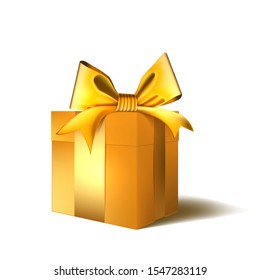 Christmas Or New Year Day Gold Gift Box With Glossy Bow. EPS10 Vector