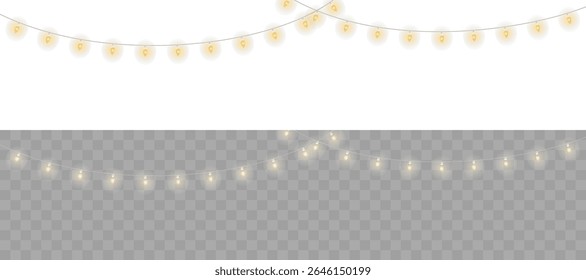 Christmas and New Year decoration: cotton sphere lights on black wire. Stylish festive garland for seasonal projects, cozy party scenes, greeting cards, or romantic wedding invitations.