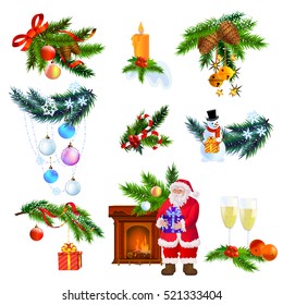 Christmas and New year decoration elements, christmas tree branch.