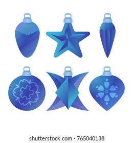 Christmas and New Year decorations of different shapes and patterns.