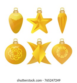 Christmas and New Year decorations of different shapes and patterns.